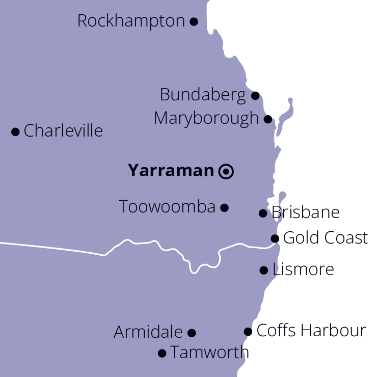 Map of South-East Queensland featuring Yarraman